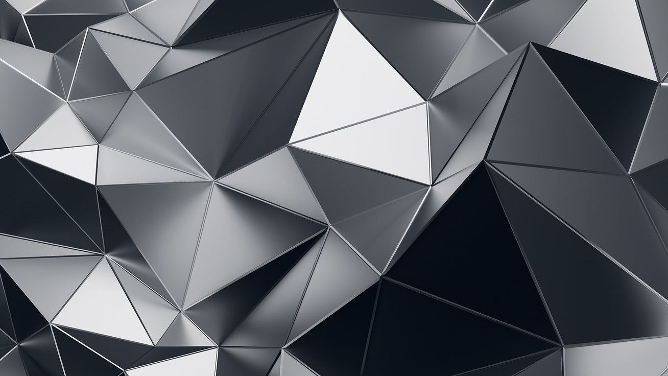 Cabecero de cama con diseño geométrico industrial en tonos grises y negros.