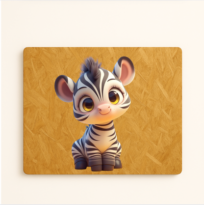 Cabecero infantil de madera reciclada OSB con diseño de cebra bebé en estilo caricatura, material ecológico.